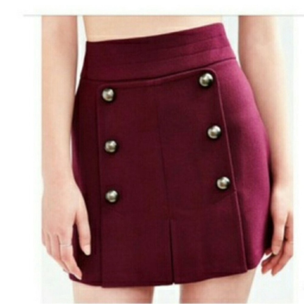 Urban Outfitters Burgundy Buttoned Mini Skirt